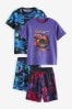 Blue/Purple Football Short Pyjamas 2 Pack (5-16yrs)