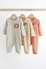 Bright Miniprint Dino Footless Baby Sleepsuit 3 Pack (0mths-3yrs)