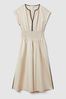 Neutral/Black Reiss Lena Cotton Ruched Waist Midi Dress, Regular