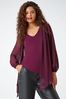 Roman Purple Chiffon Contrast Overlay Stretch Top