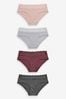 Grey Marl/Pink/Plum Short Cotton and Lace Knickers 4 Pack
