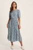 Joules Adele Blue Floral Button Down Midi Dress with Slit