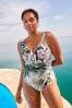 Cream/Purple Floral Frill Wrap Tummy Shaping Control Swimsuit