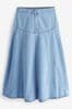 Mid Blue Panelled Denim Maxi Skirt, Regular