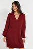 Threadbare Red Curve V-Neck Knitted Jumper Dress