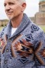 Grey Shawl Neck Fairisle Pattern Knitted Jumper, Shawl Neck