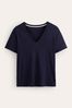 Boden Navy Blue Regular V-Neck Slub T-Shirt