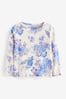 Blau mit floralem Muster - Baumwollreiches Langarm-Ripp-T-Shirt (3 Monate bis 7 Jahre), Standard