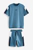 Blue Colourblock Shorts and T-Shirt cashmere Set (3-16yrs)