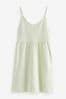 Green Gingham Cotton Seersucker Short V-Neck Cami Summer Dress, Regular