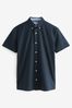 Marineblau - Schmale Passform - Kurzärmeliges Oxford-Hemd in Slim Fit