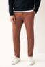 Rust Brown Slim Fit Stretch Chinos Trousers, Slim Fit