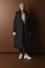 Black Longline Shower Resistant Padded Hooded Coat, Petite