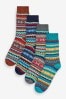 Blue Fairisle 4 Pack Pattern Heavyweight Socks