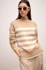 Neutral/Ecru Cream High Neck Stripe Cosy Knitted Jumper Long Sleeve Top, Regular