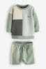Mineralblau/Mintgrün - Oversize-Sweatshirt und Shorts mit Farbblockdesign im Set (3 Monate bis 7 Jahre)