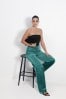 Teal Blue Velvet Wide Leg Trousers