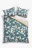 2 Pack Green Painted Leaf Reversible Duvet Cover and Pillowcase Set