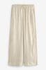 Natural Tie Waist Wide Leg Trousers with Linen, Petite