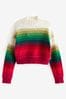 Multicolour Stripe Cropped High Neck Long Sleeve Jumper, Regular