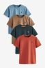 Orange/Grün/Blau strukturiert - T-Shirts mit Hirsch-Stickerei, 4er-Pack (3-16yrs)