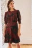 Red and Black Smudge Print Short Sleeve Mini Dress, Regular