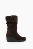 Dune London Brown Ruched Tasha Wedge Comfort Boots