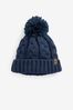 Navy Blue Knitted Cable Pom Hat (1-16yrs)