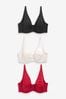 Red/Black/Cream Non Pad Full Cup DD+ Microfibre Smoothing T-Shirt Bras 3 Pack