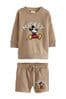 Tan Brown Mickey Sweatshirt & Shorts Set (3mths-8yrs)