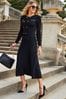 Sosandar Black Button & Chain Detail Fit & Flare Knitted Dress