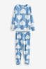 Blau mit Herzen - Langärmeliger Pyjama aus Baumwolle