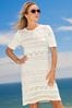 Lipsy Ivory White Crochet Fit and Flare Short Sleeve Mini Dress, Regular