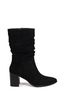 Black Linzi Wisteria Faux Suede Western Style Ruched Boots With Leather Stacked Heels