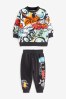 Schwarz/Grafitti - Sweatshirt und Jogginghose mit Allover-Print im Set (3 Monate bis 7 Jahre)