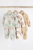 Green/Neutral Baby Cotton Sleepsuits 3 Pack (0mths-3yrs)