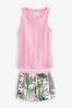 Rosa/Palmen - Pyjama mit geripptem Trägertop und Shorts, Regular