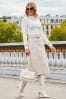 Sosandar Cream Leather A-Line Midi Skirt
