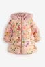 Pink Floral Shower Resistant Printed Skirted Padded Coat (12mths-7yrs)