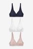 Navy Blue/Pink/White Non Pad Non Wire Cotton Blend Bras 3 Pack