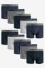 Grey/Navy 10 pack A-Front Pure Cotton Boxers, 10 pack