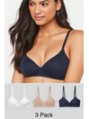 Black/White/Nude Cotton Blend Bras 3 Pack, Non Pad Non Wire