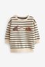 Ecru Cream Stripe Dinosaur Embroidered Crew Neck 100% Cotton Sweatshirt (3mths-7yrs)