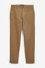 Tan Brown Straight Stretch Chinos Trousers, Straight