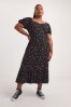 Simply Be Floral Supersoft Sweetheart Black Midi Dress