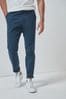 Navy Blue Single Pleat Stretch Chino Trousers, Slim Fit