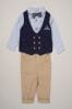 Blue Little Gent Mock Shirt and Waistcoat Cotton 3-Piece Baby Gift Set