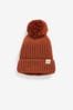 Orange Knitted Rib Pom Hat (3mths-10yrs)