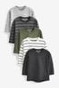 Khaki Green 5 Pack Long Sleeve T-Shirts (3mths-7yrs)