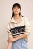 Ecru, Weiß - New York Sweatshirt mit Kragen, Farbblockdesign und City-Grafik